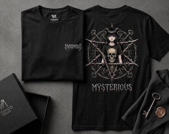 Camiseta misteriosa de chica anime gótica, camiseta de calavera de fantasía oscura, camiseta gráfica de estética oculta, regalo gótico urbano para mujeres y hombres, camiseta de regalo
