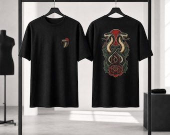 Camiseta japonesa de serpiente, camiseta de doble cobra, camiseta de arte japonés vintage, streetwear de estética oscura, camiseta gráfica unisex, camiseta de regalo