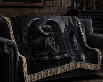 Manta de ángel gótico, manta de catedral oscura, decoración de ángel caído, decoración gótica medieval para el hogar, manta romántica negra, regalo de estilo academia oscura