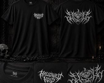 Camiseta Halloween Black Metal Calabaza, Gothic Deathcore Graphic Tee, Estampado Espalda Extreme Metal, Dark Alternative
