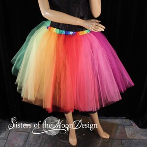 Rainbow tutu tulle skirt knee length Pride petticoat Sizes XS Plus size dance costume Rave wear club running festival halloween cosplay image 2