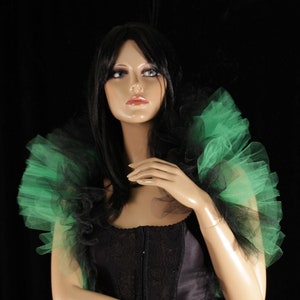 Black Green Tulle boa shrug wrap Ribbon tied goth burlesque dance bridal stole shrug bachelorette party drag costume Sisters of the Moon
