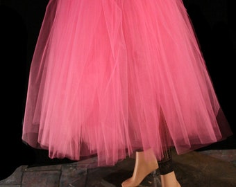 Hot Pink Floor length Adult tutu tulle skirt petticoat two layer bridal wedding prom dance bridesmaid -You Choose Size - Sisters of the Moon