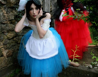 Alice Wonderland TUTU Tulle Skirt Blue apron Romance knee length Adult costume halloween cosplay dress up - All Sizes XS - Plus size - SOTMD