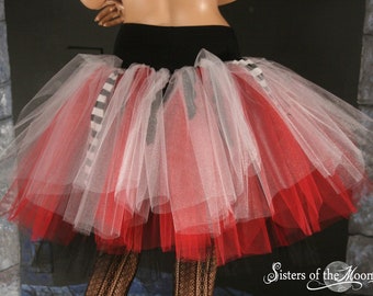 Pirate Adult tutu tulle skirt red white black - Sizes XS - Plus Three layer knee length midi skirt for halloween cosplay costume birthday