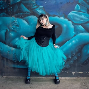 Teal Tea length tulle skirt Adult tutu Petticoat skirt poofy two layer Sizes XS - Plus size bridal wedding dance prom - Sisters of the Moon