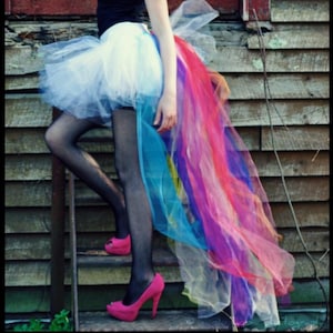 White Rainbow bustle Adult tutu tulle skirt High low pride bride wedding bridal dance costume bride tutu bachelorette - All sizes XS - Plus