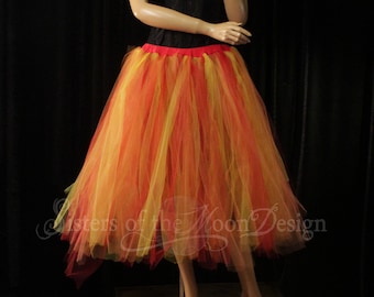 Flame red orange tutu midi skirt Fire streamer tea length Sizes XS - Plus - dance phoenix halloween costume cosplay alternative goth