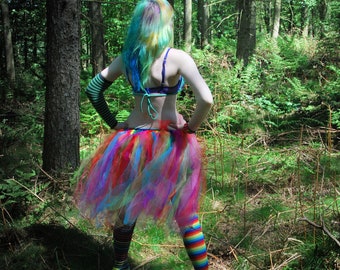Rainbow Streamer Adult tutu tulle midi Skirt knee length - Sizes XS - Plus - pride halloween costume dance fairy cosplay bachelorette