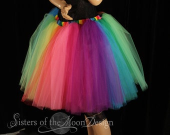 Double Rainbow tutu tulle skirt knee length adult Pride run race dance costume carnival  Rave club - Adul tutu - XS to Plus size - SOTMD