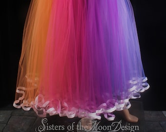 Rainbow Adult tutu tulle skirt trimmed Petticoat floor length Sizes XS - Plus  - fantasy bridal Pride wedding underskirt costume bridesmaid