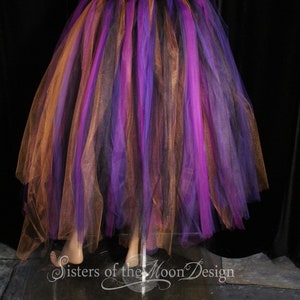 Witchy tulle tutu skirt witch streamer purple orange halloween costume tea calf length dance Adult sizes XS Plus Sisters of the Moon image 1