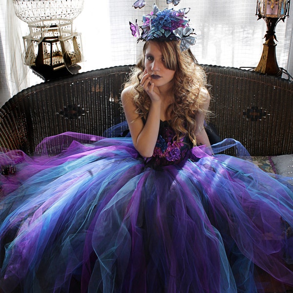 Butterfly Bridal tutu tulle skirt floor length streamer poofy tutu -All sizes XS - Plus  fantasy wedding fairy goth bride halloween costume