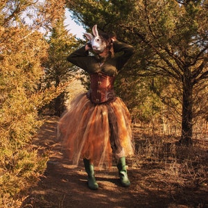 Fall tulle skirt streamer Tutu Orange Brown tea length Mid calf Adult tutu halloween costume Scarecrow - Sizes XS - Plus Sisters of the Moon
