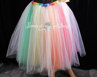 White Rainbow tutu tulle skirt tea length wedding bridal Pride bachelorette bridesmaids dance fairytale -All Sizes - XS to Plus size - SOTMD