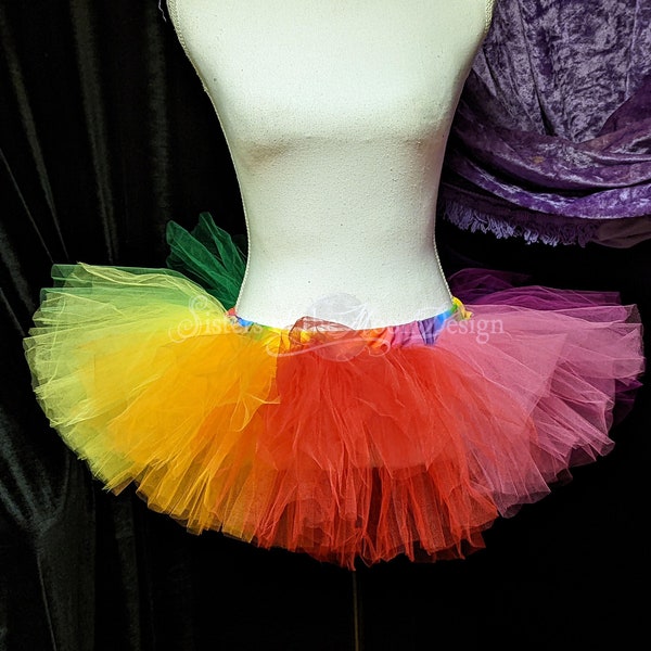 Rainbow Tulle Mini Adult tutu skirt Sizes XS - Plus size - dance roller derby costume pride runner Halloween cosplay Rave Club festival wear