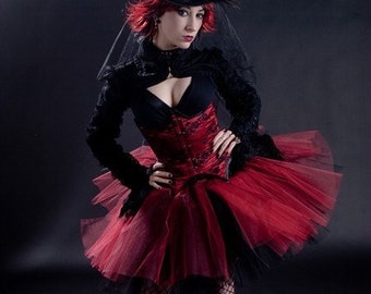 Red black adult tulle tutu skirt midi high low asymmetrical  Sizes XS - Plus - Ring master halloween carnival costume