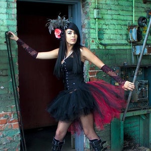 Black Red High Low adult tutu tulle skirt back Bustle streamer Size XS - Plus - halloween vampire costume goth gothic dance cosplay rave