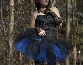 Noir Bleu Stratifié Adulte tutu tulle jupe jupon Tailles XS - Plus gothique danse rave club porter run enterrement de vie de jeune fille 80s costume cosplay