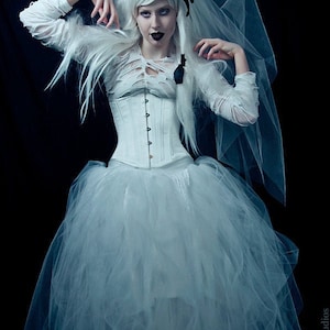 White & Lace Bridal Tulle skirt Floor length Streamer Snow Queen fantasy fairytale wedding cosplay costume Halloween gothic goth Bride