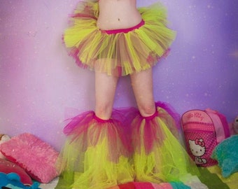 Raver set adult tutu skirt and boot covers UV reactive dance club rave party leg warmers neon retro - You choose size - Sisters of the Moon