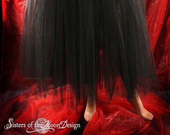 Black tulle skirt Floor length petticoat with underskirt Sizes XS - Plus size wedding Halloween Steampunk Gothic goth - Sisters of the Moon