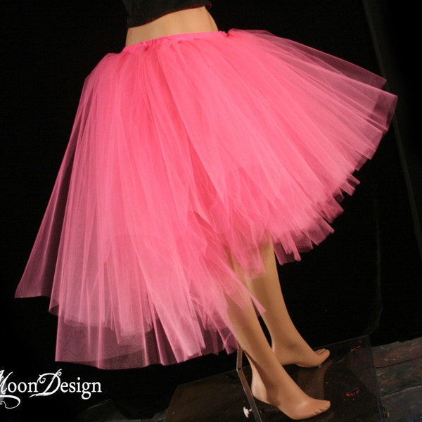 Hot Pink Romance tulle tutu skirt Adult Size XS - Plus - high low knee length  for dance halloween costume rave birthday bachelorette smash