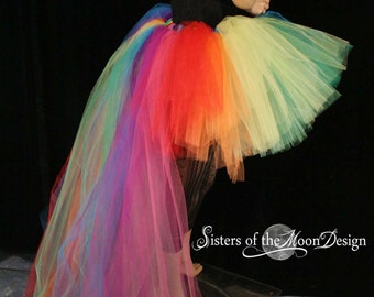 Rainbow tutu tulle skirt high low pride Wedding fantasy Formal bridal party dance prom carnival costume bachelorette -Adult Size XS Plus