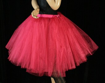 Shocking pink adult tutu midi tulle skirt Sizes XS - Plus size poofy knee length bridal petticoat wedding bridesmaid dance bachelorette