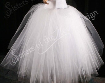 White Glimmer tulle skirt tutu floor length petticoat two layer dance formal ballet wedding bridal prom gypsy -All Sizes-Sisters of the Moon