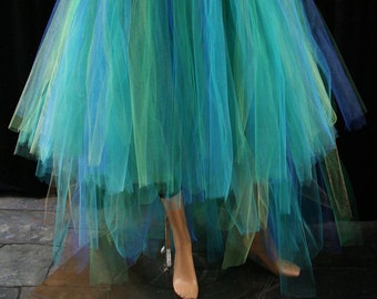 Mermaid adult tutu tulle skirt blue green high low bustle train - Sizes XS - Plus - fantasy fairytale Wedding bridal bride costume cosplay