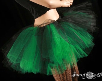 Black green Adult tutu tulle skirt three Layer petticoat Sizes XS - Plus - poofy gothic dance costume roller derby running bachelorette