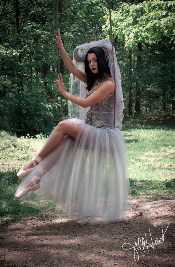 Silver gray Tulle skirt floor length Petticoat tutu puffy bridal wedding prom costume halloween Adult size S - Plus Sisters of the Moon