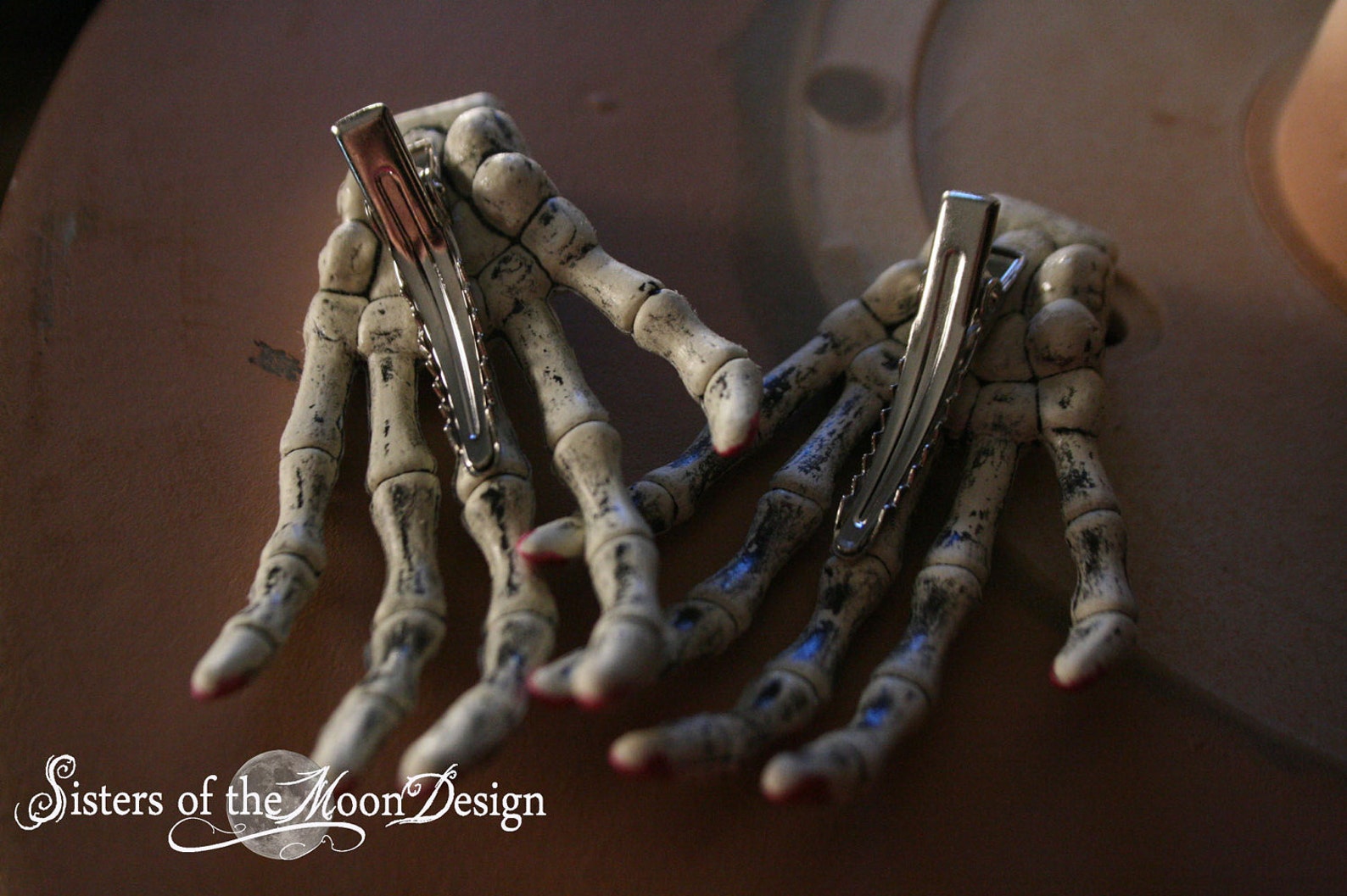 Skeleton Hand Hair Clips Barrette Pair With Painted Matallic Etsy