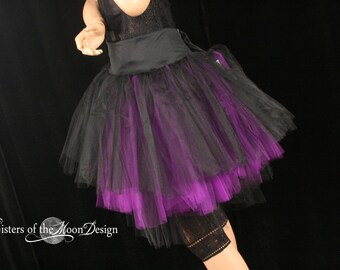 Black and Purple midi tulle skirt adult tutu skirt Three Layer Petticoat Sizes XS - Plus size dance bachelorette halloween costume goth rave