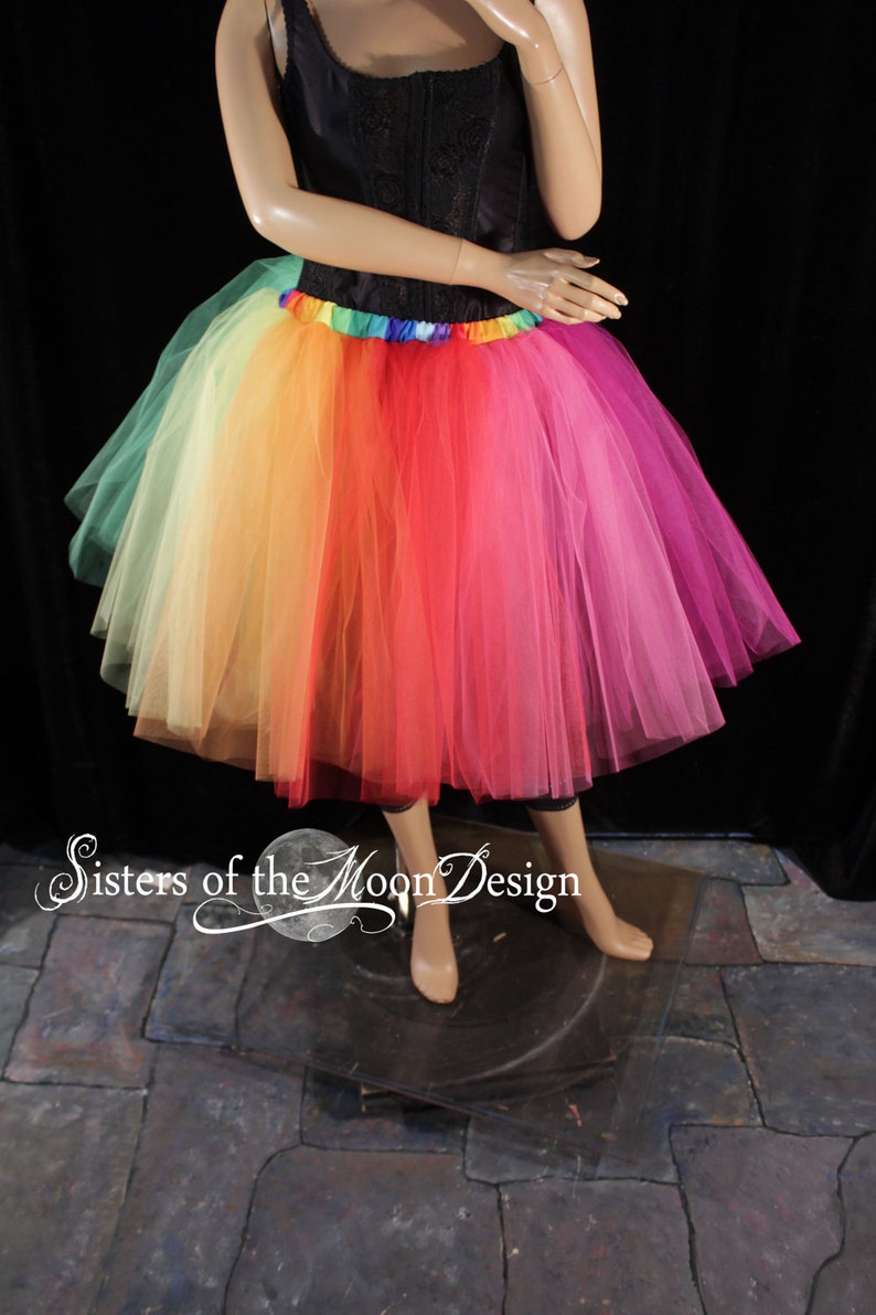 Rainbow tutu tulle skirt knee length Pride petticoat Sizes XS Plus size dance costume Rave wear club running festival halloween cosplay image 2