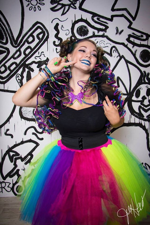 Neon Rainbow tutu gonna tulle lunghezza ginocchio Pride danza costume  carnevale Rave club wear festival run Adult tutu XS to Plus size SOTMD -   Italia