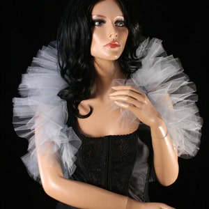 Tulle Boa tie on shoulder shrug wrap silver iridescent formal wear dance bridal stole bolero dress up party costume -Sisters of the Moon