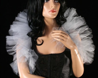 Tulle Boa tie on shoulder shrug wrap silver iridescent formal wear dance bridal stole bolero dress up party costume -Sisters of the Moon
