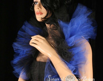 Tulle Boa tie on shoulder shrug wrap stole Royal blue black gothic formal dance bridal halloween costume party dress up -Sisters of the Moon