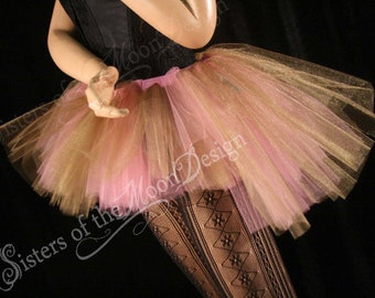 Pink and Gold Adult mini Tutu skirt High low back bustle Sizes XS - Plus size, dance costume, bachelorette tutu, bride tutu, birthday tutu