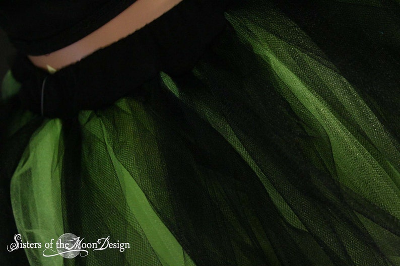 Black Neon Green adult tutu tulle midi skirt Streamer style knee length Sizes XS Plus goth UV halloween witch costume dance club rave image 5