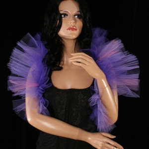 Bridal Tulle boa tie on shoulder shrug wrap tulle stole ruffle purple pink wedding prom dancing formal dance dress up -Sisters of the Moon