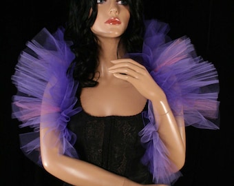 Bridal Tulle boa tie on shoulder shrug wrap tulle stole ruffle purple pink wedding prom dancing formal dance dress up -Sisters of the Moon