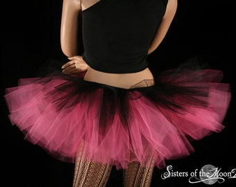 tulle tutu skirt Layered two tone gothic dance adult Black hot pink goth gothic dancer 80s party club wear - All Sizes- Sisters of the Moon