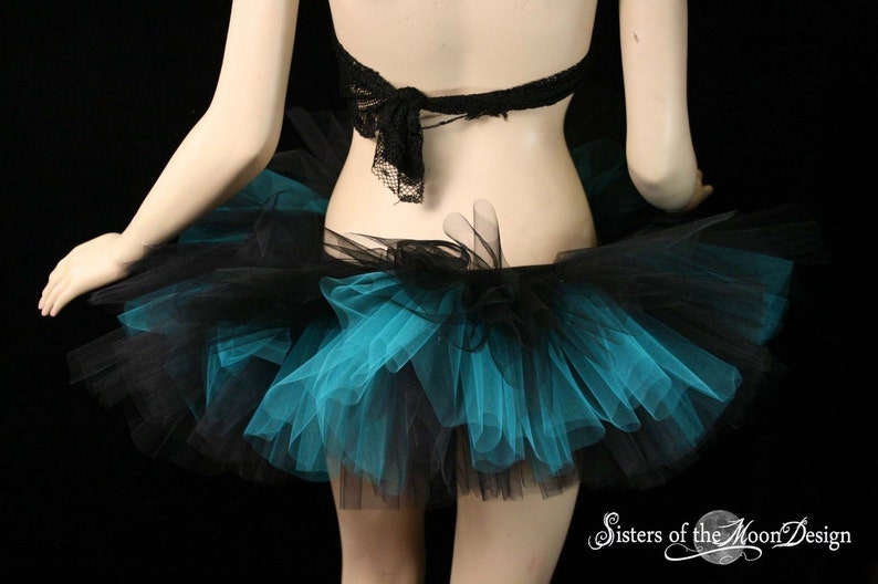 Black Teal Adult mini tutu tulle skirt All Sizes Xs Plus Poofy three layer goth dance party costume roller derby bachelorette rave club image 7