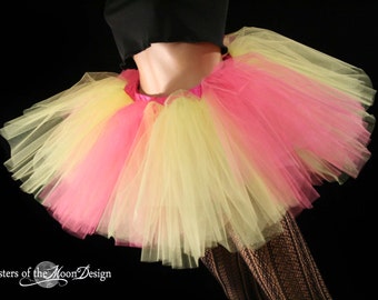 Yellow Pink adult tutu skirt striped three layer poofy tutu Sizes XS - Plus size  dance roller derby costume club rave birthday bachelorette