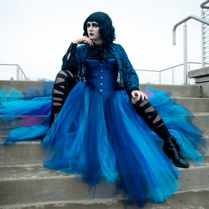 Blue mix Maxi Tulle skirt Adult tutu floor length Petticoat Sizes XS - Plus size, bridal wedding fantasy fairytale - Sisters of the Moon