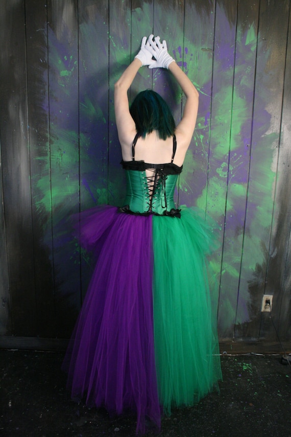 Half & Half tutu skirt High low Purple Green Cosplay villain bustle dance Halloween costume - Adult Size XS - Plus - Sisters of the Moon