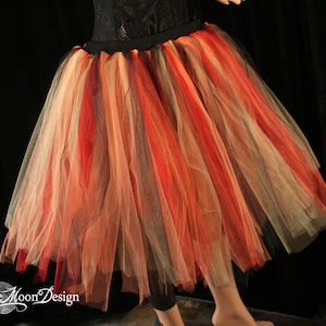 Flame tulle skirt Adult tutu Streamer knee length red black yellow orange Pheonix Halloween Costume - Sizes XS - Plus - Sisters of the Moon